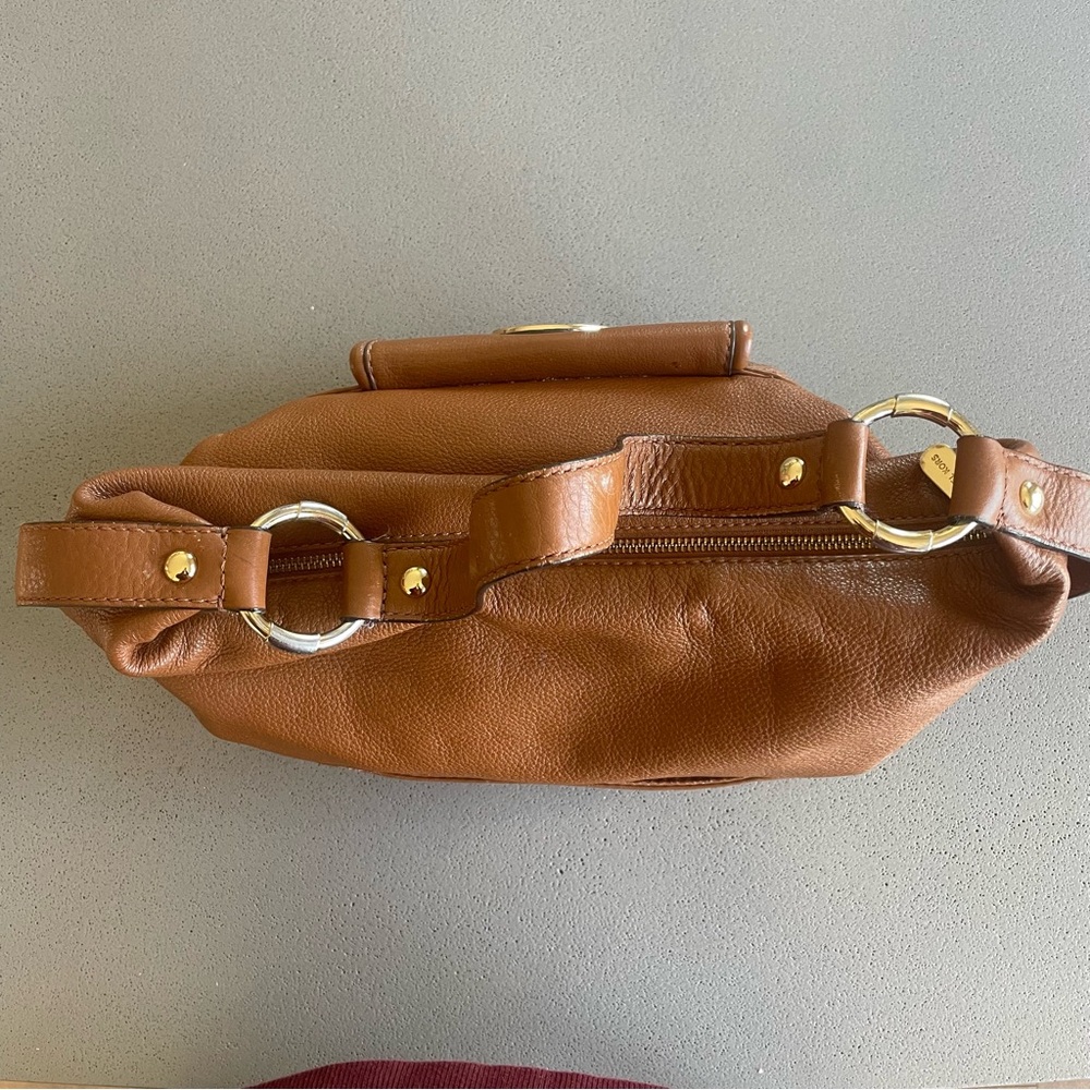 Michael Kors Tan Pebbled Leather Shoulder Bag w/ Gold MK Logo - Picture 5 of 6